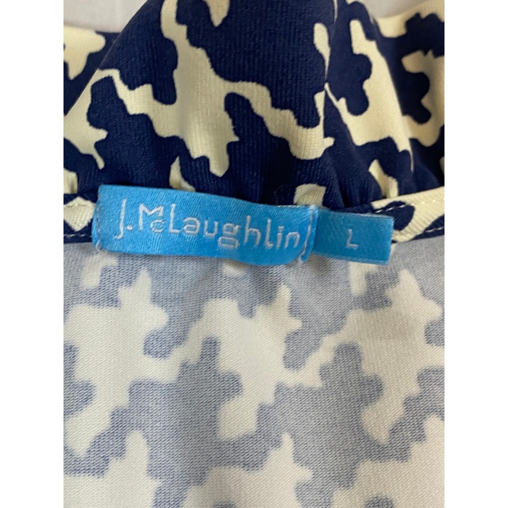 J.McLaughlin Navy‎ Houndstooth Catalina Cloth Ruffle Collar Dress Large - Picture 4 of 10